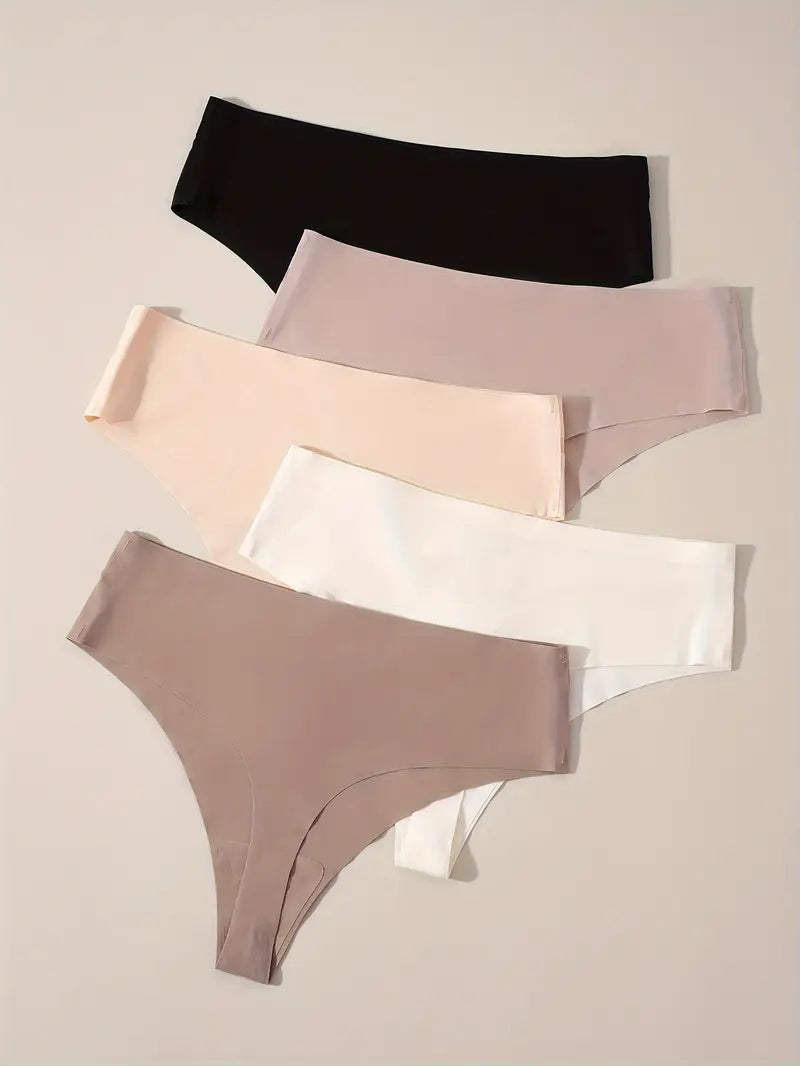 5 units Pack - Seamless Ice Silk Thong – Mid-Rise, Sexy & Minimalist